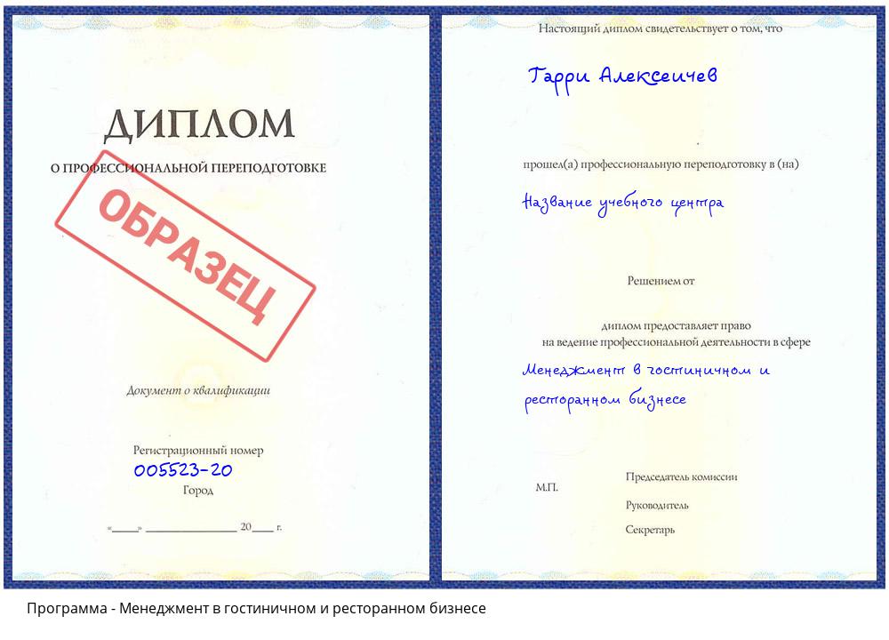 Менеджмент в гостиничном и ресторанном бизнесе Краснокамск