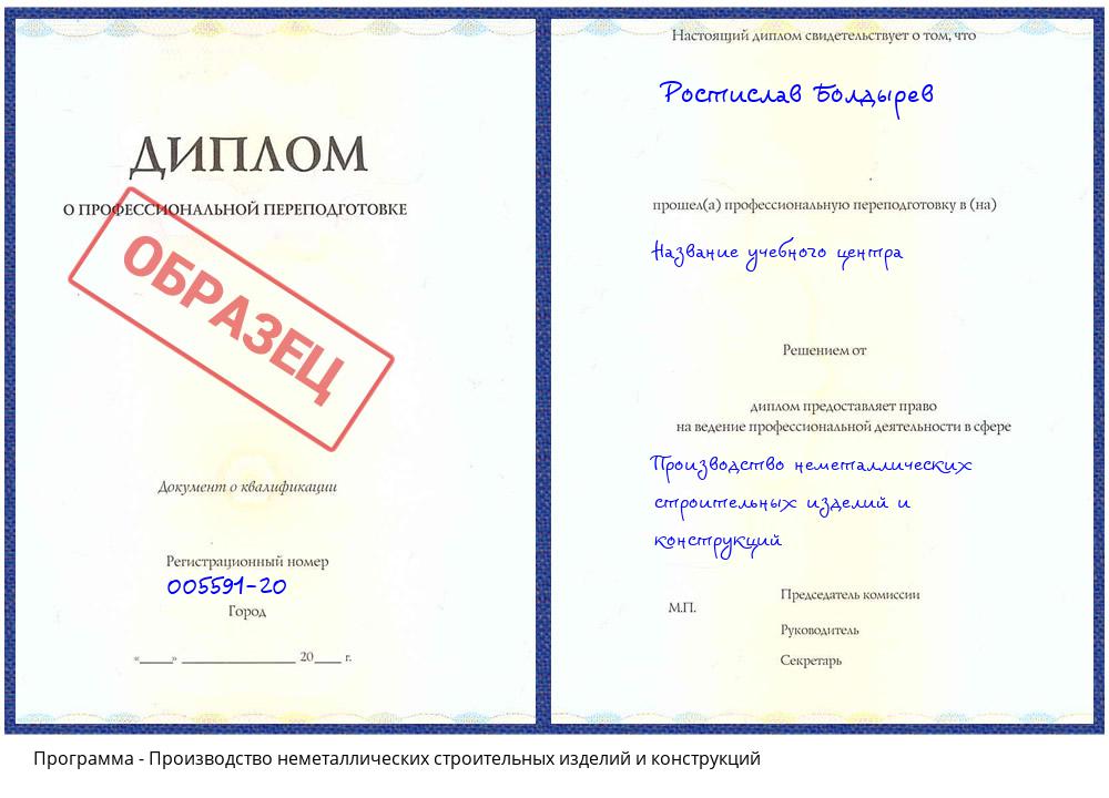 Производство неметаллических строительных изделий и конструкций Краснокамск