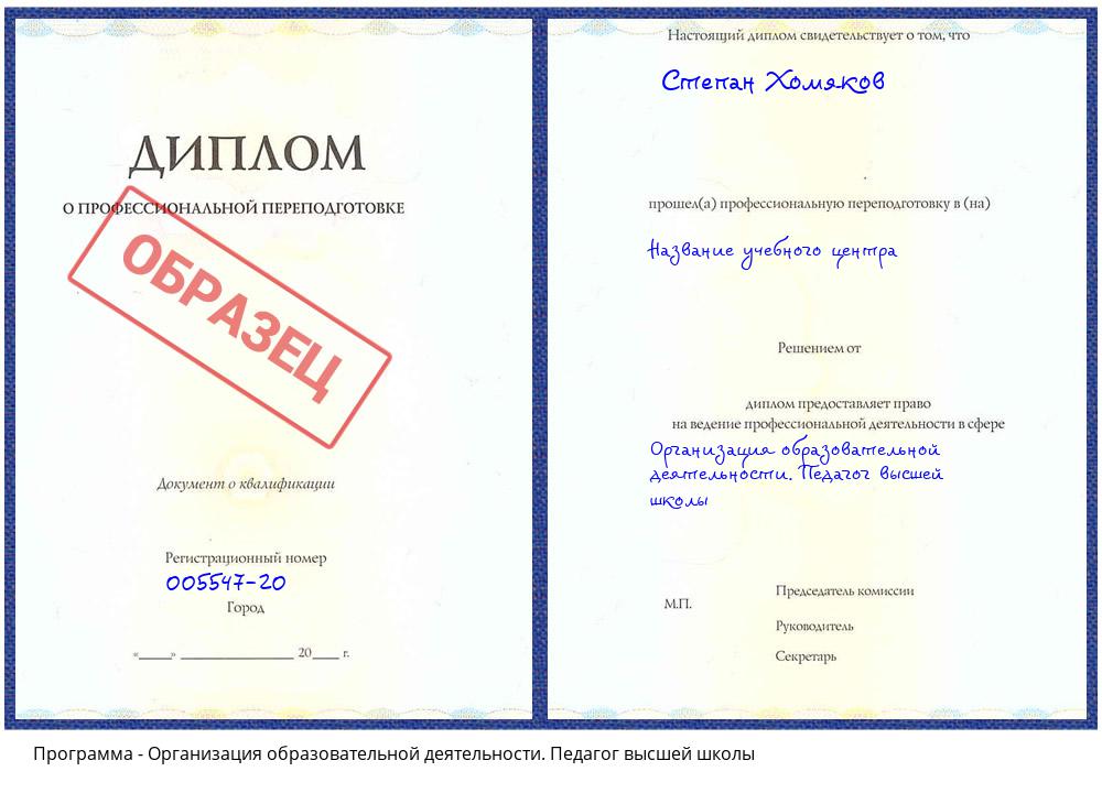 Организация образовательной деятельности. Педагог высшей школы Краснокамск