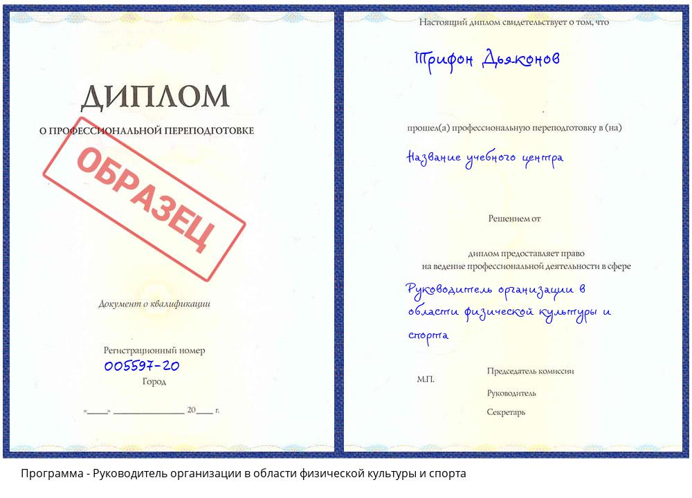Руководитель организации в области физической культуры и спорта Краснокамск