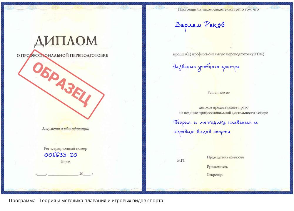 Теория и методика плавания и игровых видов спорта Краснокамск