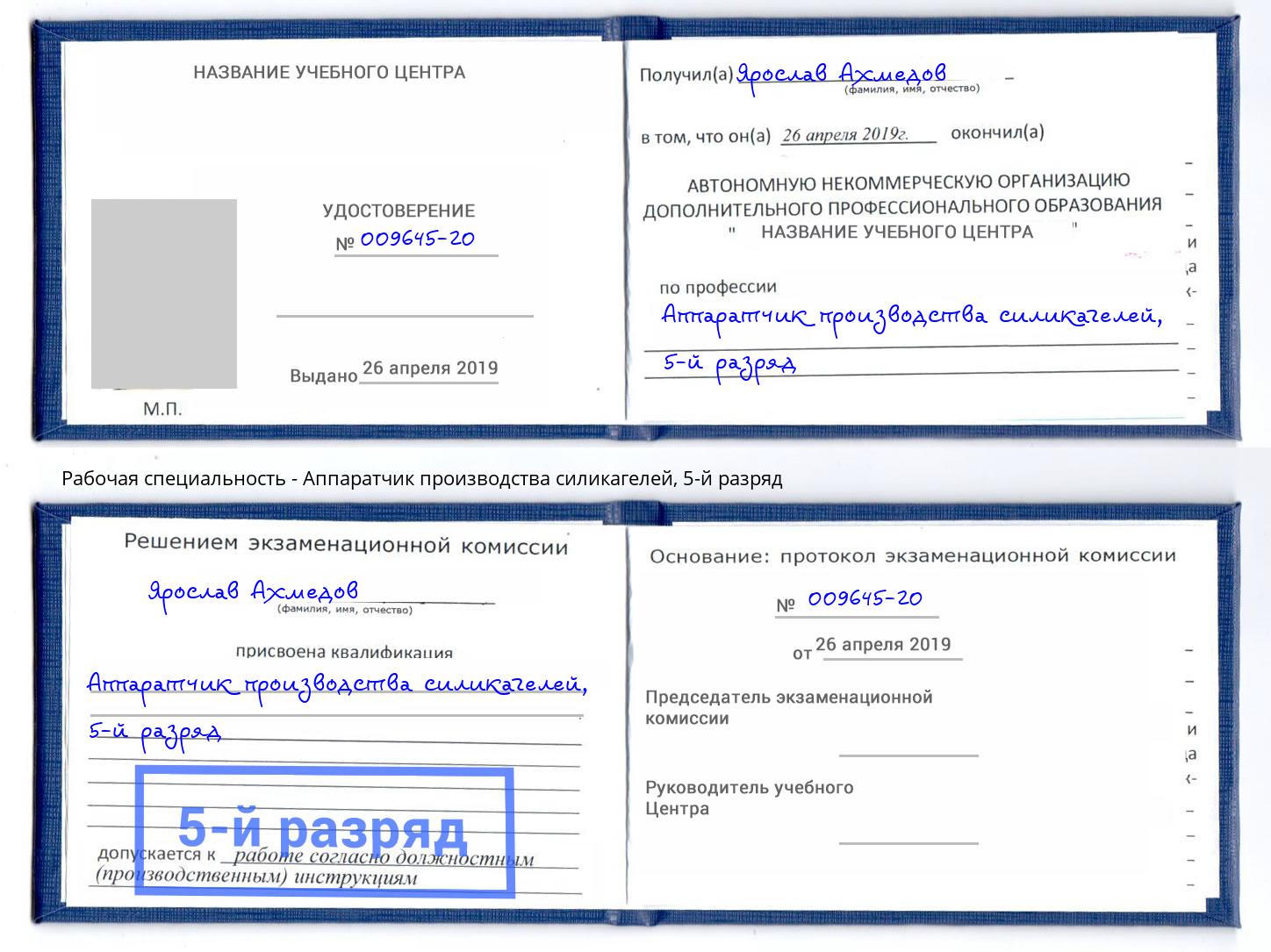 корочка 5-й разряд Аппаратчик производства силикагелей Краснокамск