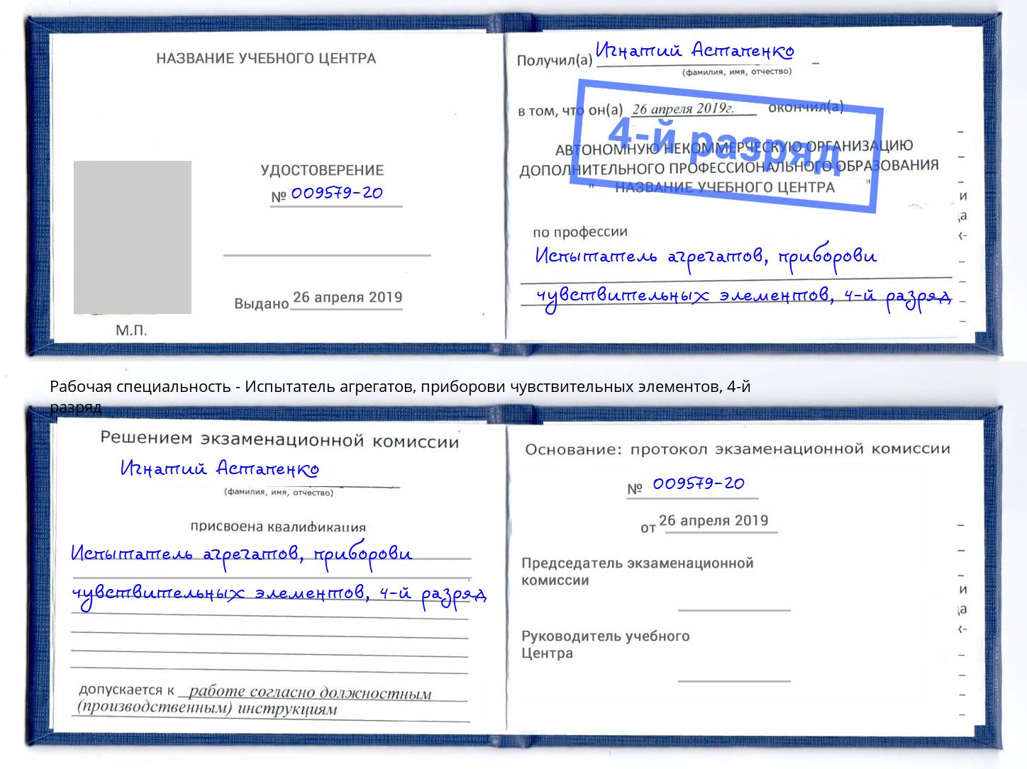 корочка 4-й разряд Испытатель агрегатов, приборови чувствительных элементов Краснокамск