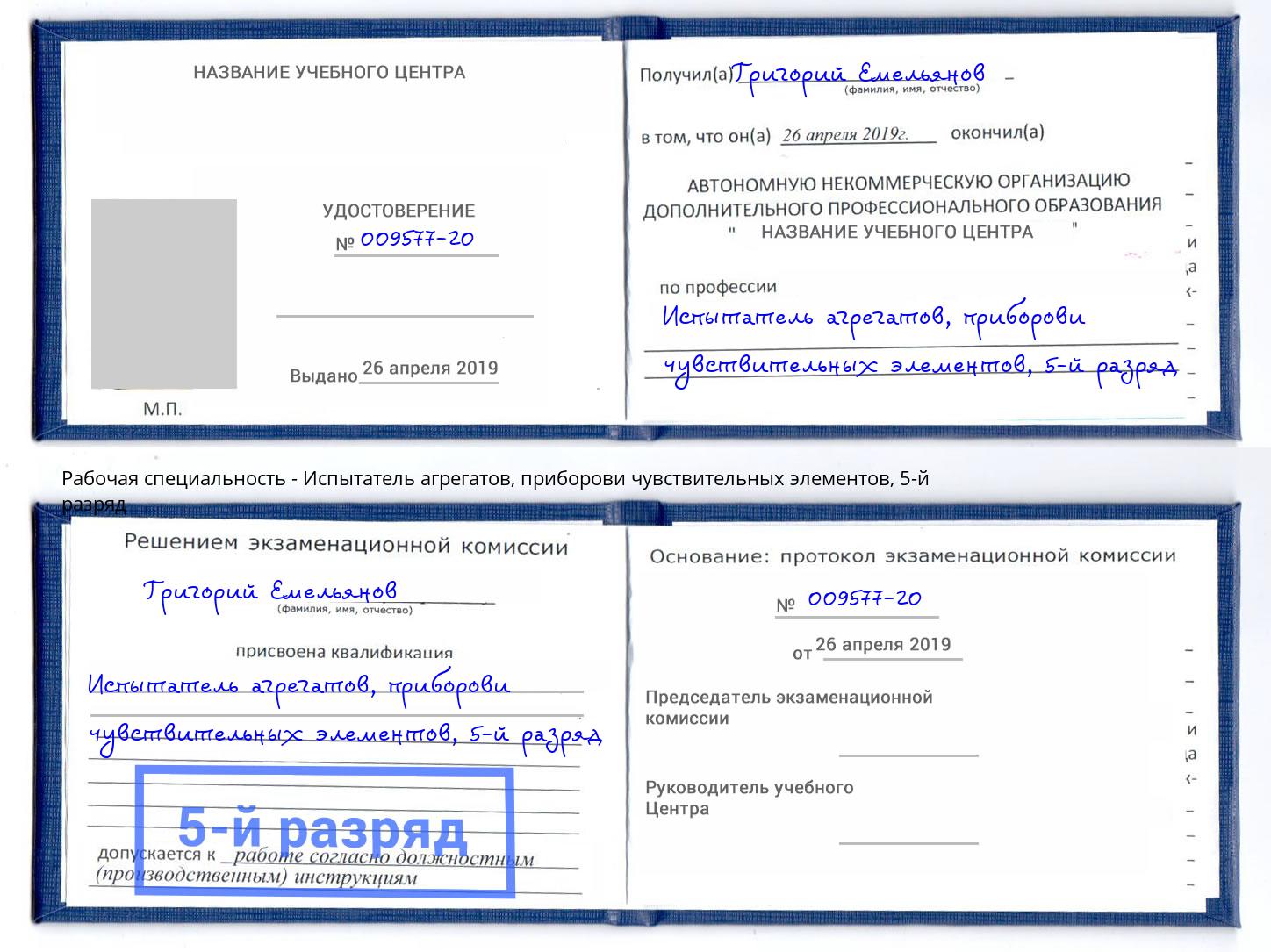 корочка 5-й разряд Испытатель агрегатов, приборови чувствительных элементов Краснокамск