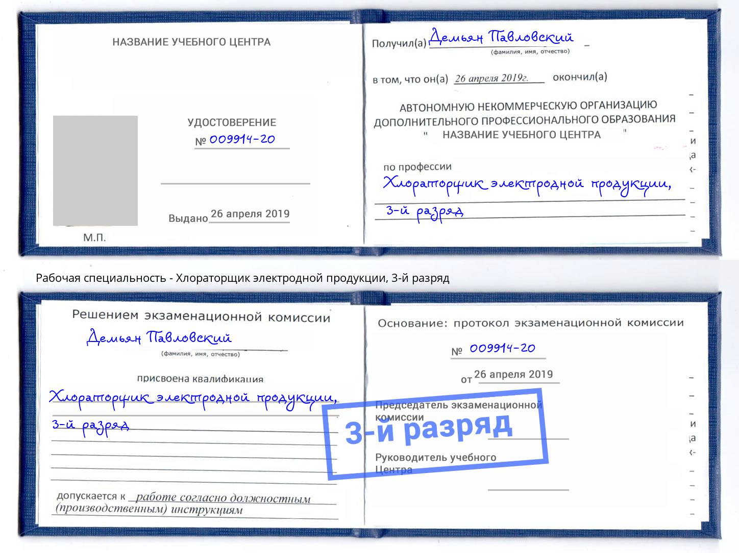 корочка 3-й разряд Хлораторщик электродной продукции Краснокамск