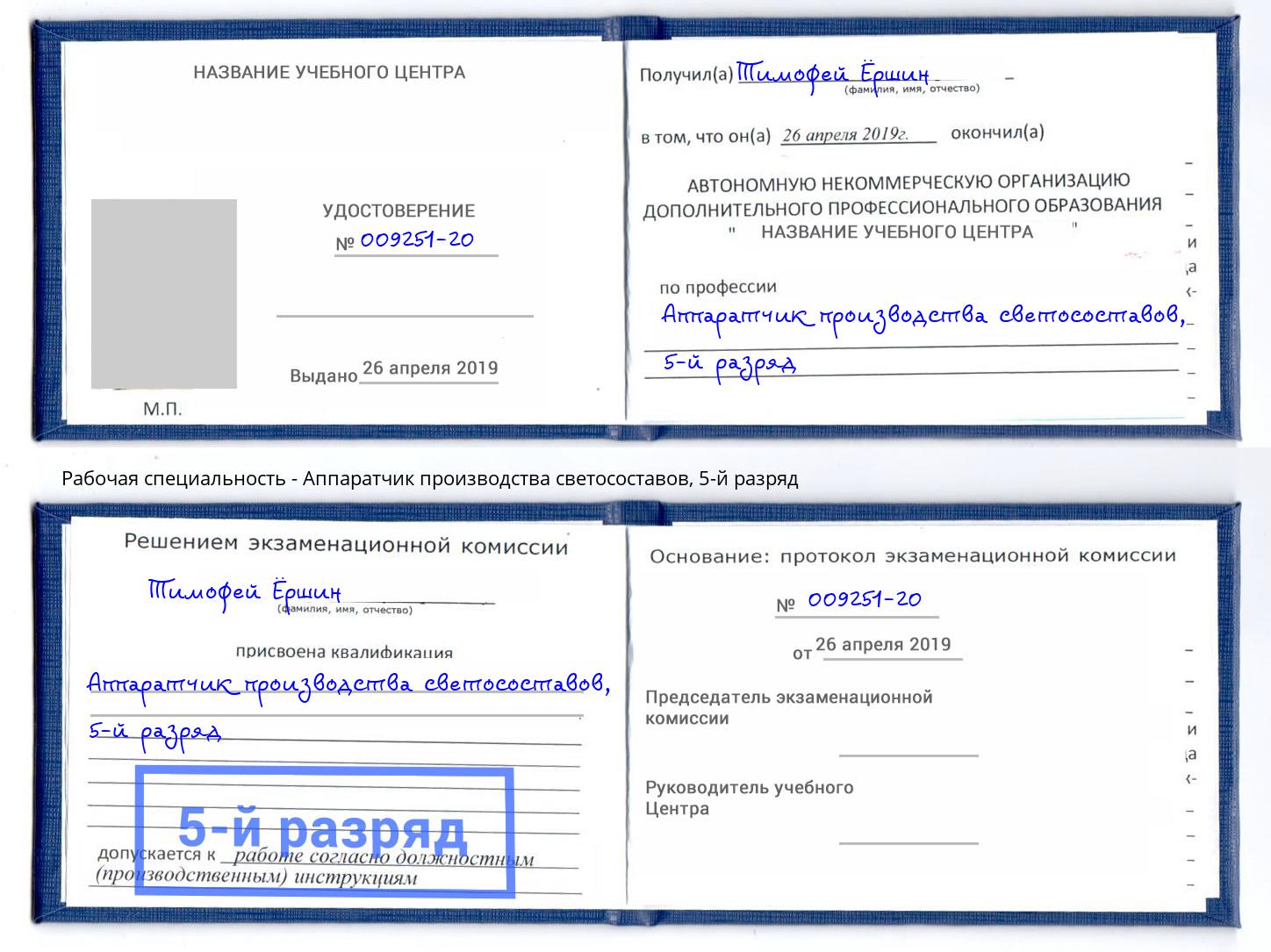 корочка 5-й разряд Аппаратчик производства светосоставов Краснокамск