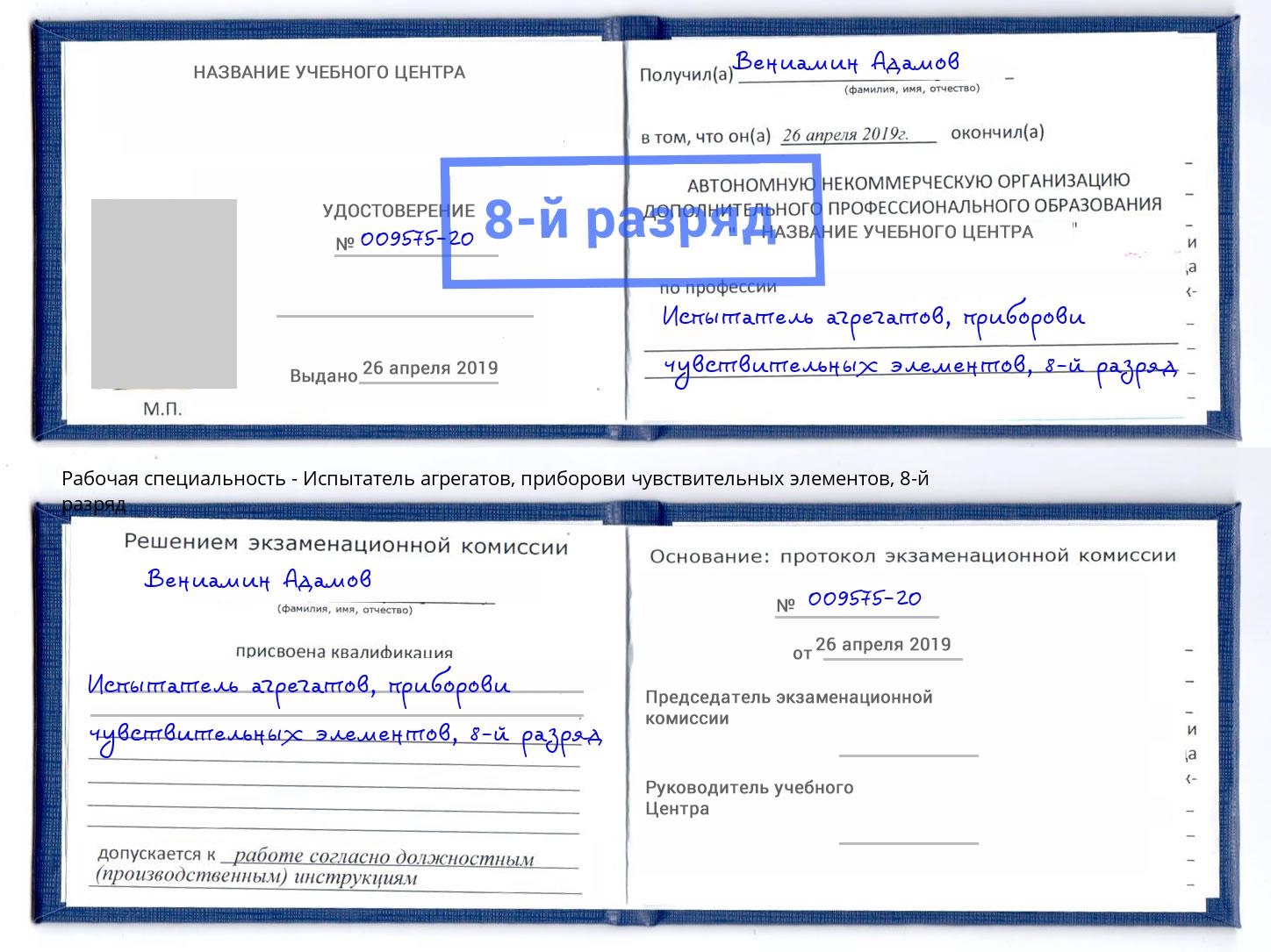 корочка 8-й разряд Испытатель агрегатов, приборови чувствительных элементов Краснокамск