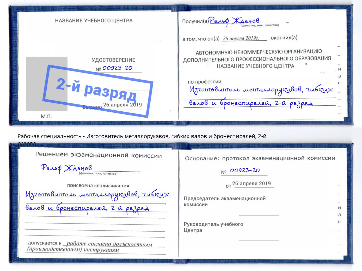 корочка 2-й разряд Изготовитель металлорукавов, гибких валов и бронеспиралей Краснокамск